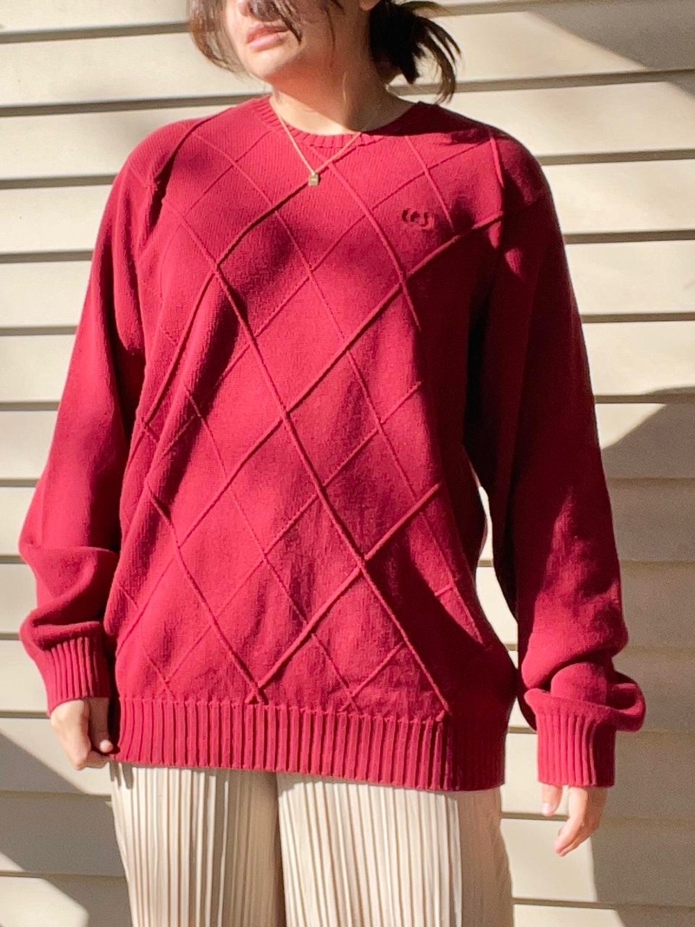 Vintage IZOD Crewneck Sweater Men's Small Red Pullover 90s Preppy Cotton Knit